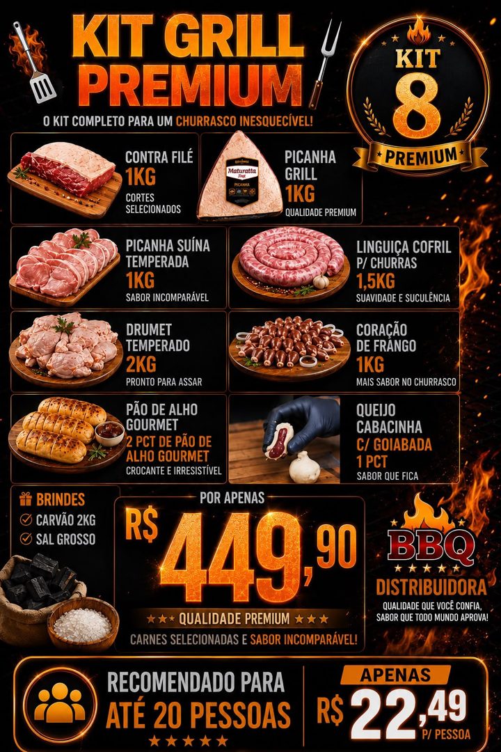 Kit Grill Premium da BBQ Distribuidora, para até 20 pessoas