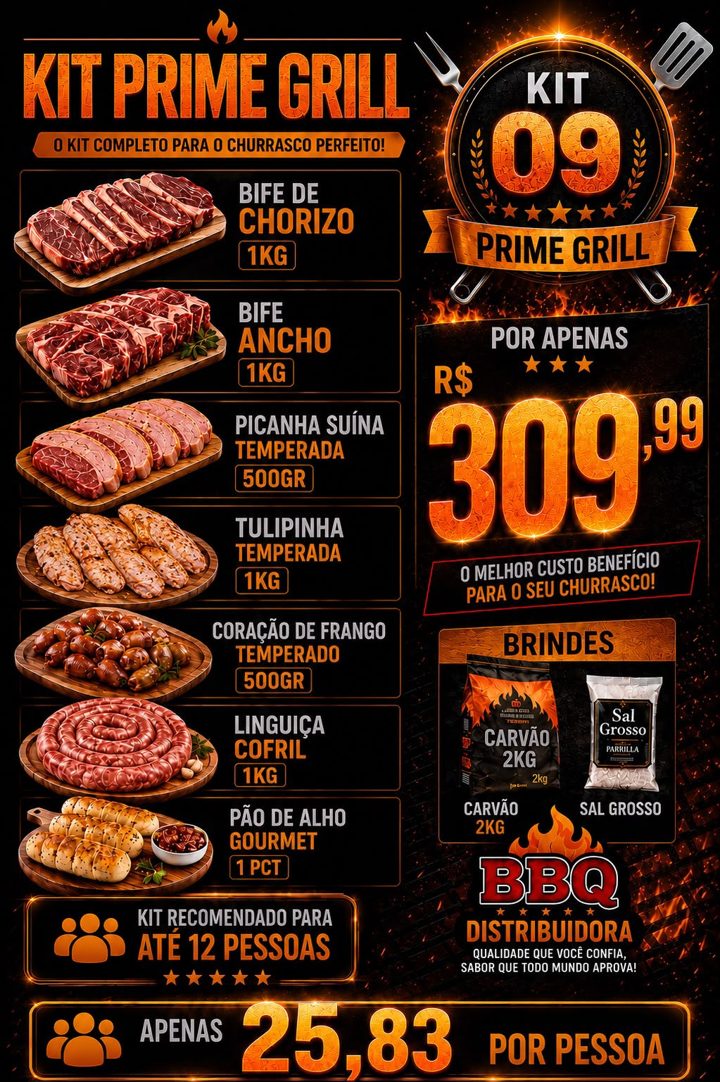 Arte do Kit Prime Grill 09 com os itens e o preço